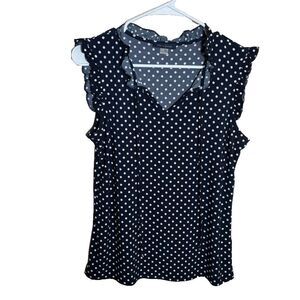 Tommy Hilfiger Blouse Women's Small Polka Dot V-Neck Ruffle Cap Sleeve Creer